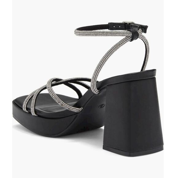 Black Silver Crystal Strappy Ankle Wrap Open Toe Platform Sandal Heels Formal - Picture 3 of 12